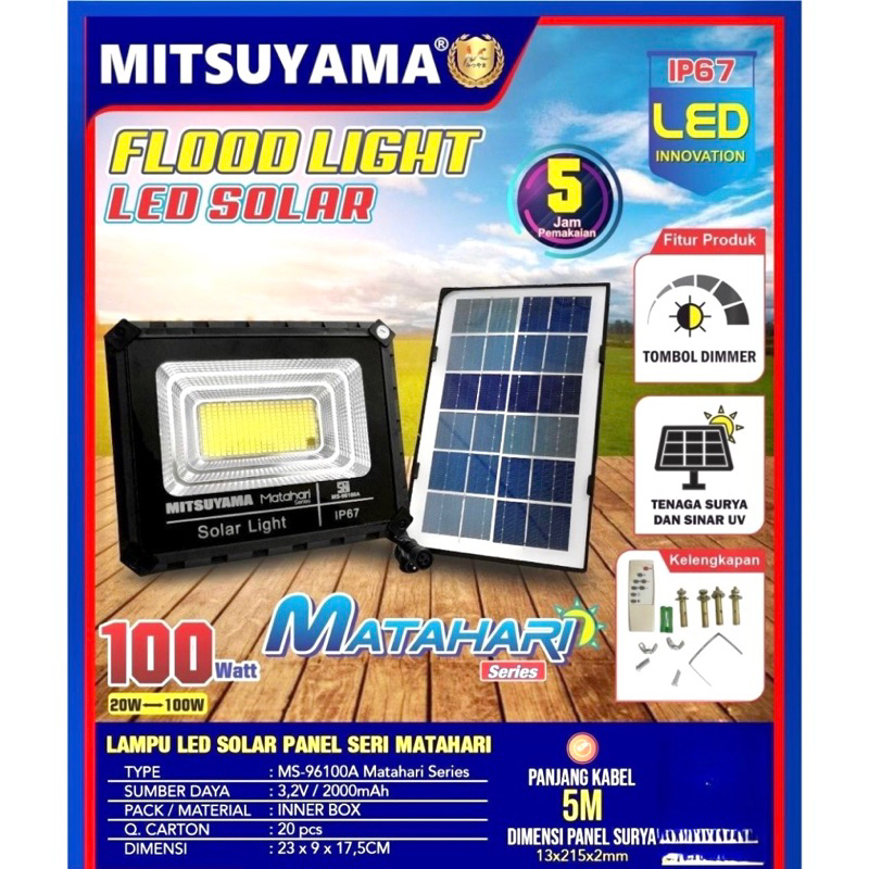 LAMPU SOROT SOLAR TENAGA SURYA MITSUYAMA MS-96100A 100w 100watt Panel solar