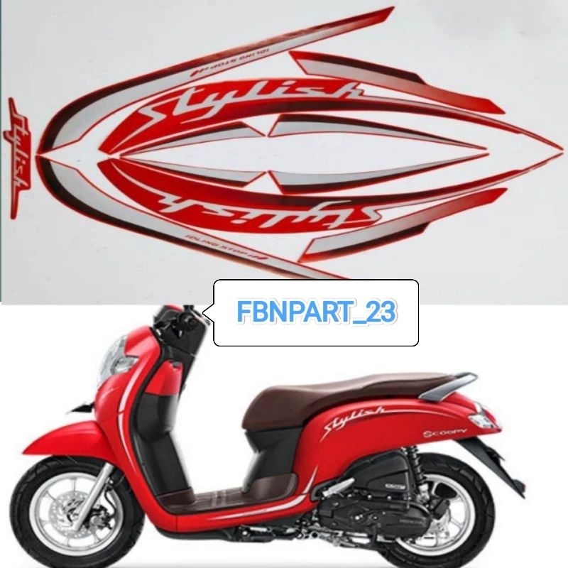 striping stiker Lis list Polet body standart Honda Scoopy staylis merah doff 2019