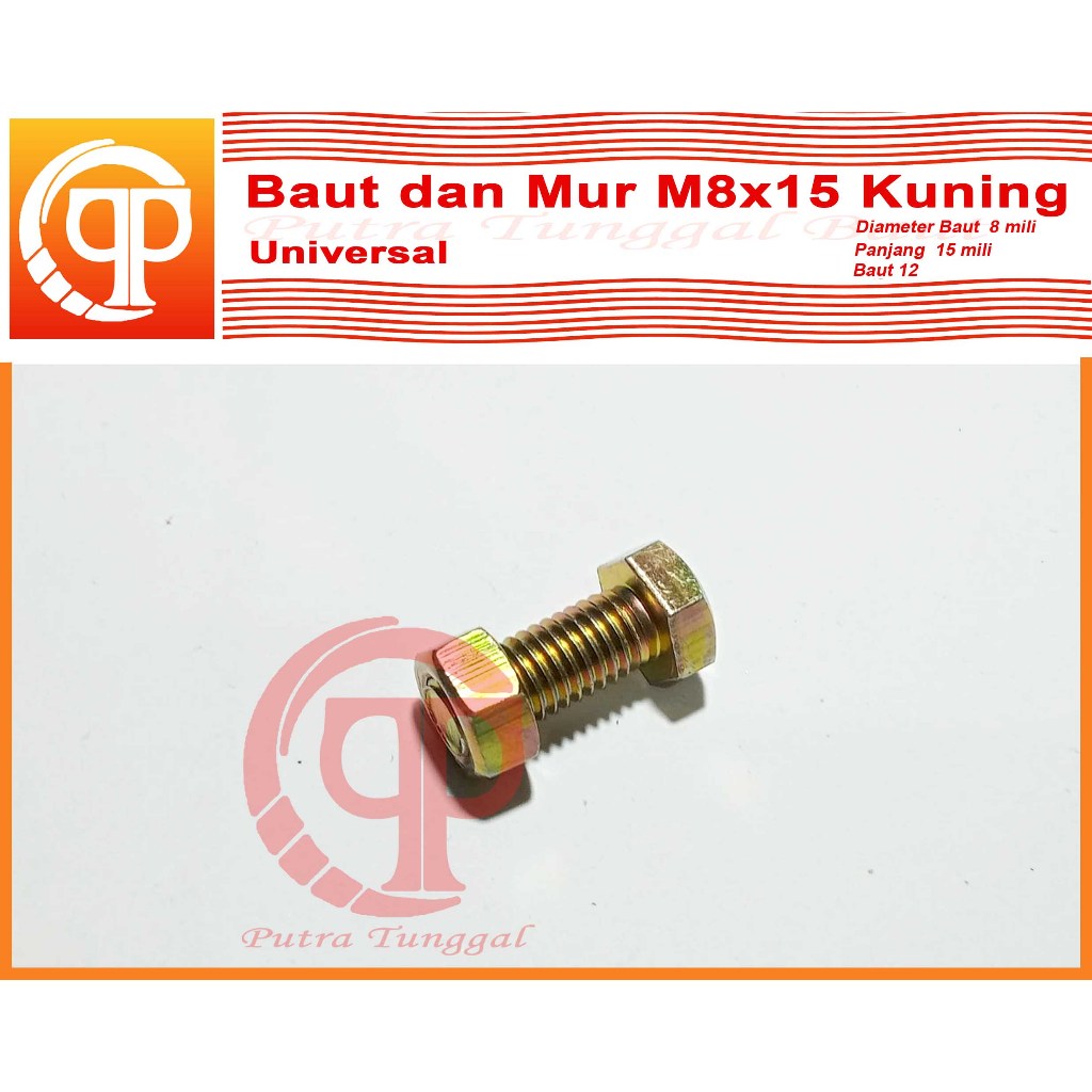 Baut dan mur 8x15  baut 12 Panjang 1,5 cm