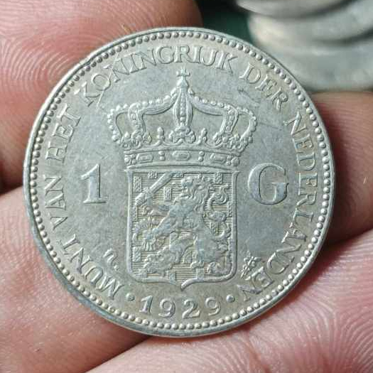 A4045 Koin Perak 1 Gulden Wilhelmina Tahun 1929 Asli Ready Sesuai Gambar