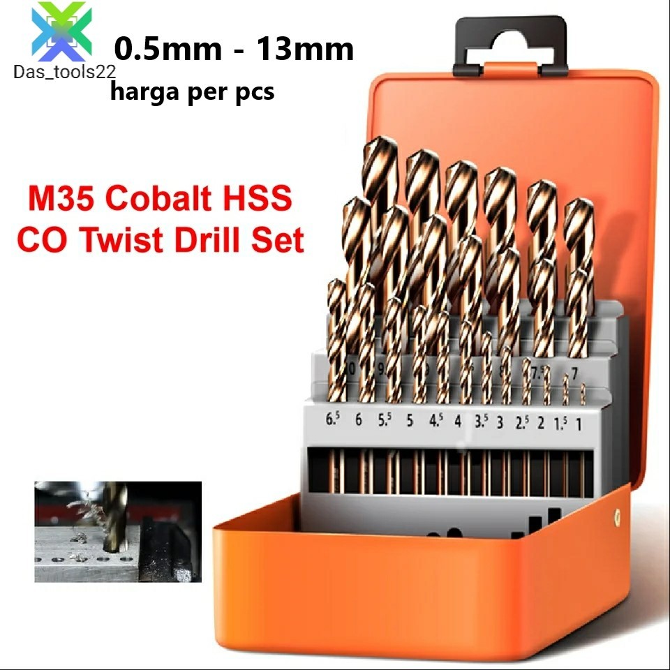 MATA BOR HSS COBALT TUNGSTEN  TWIST DRILL BITS M35 METAL 1 MM - 12 MM TCT CO BAJA LURUS BESI