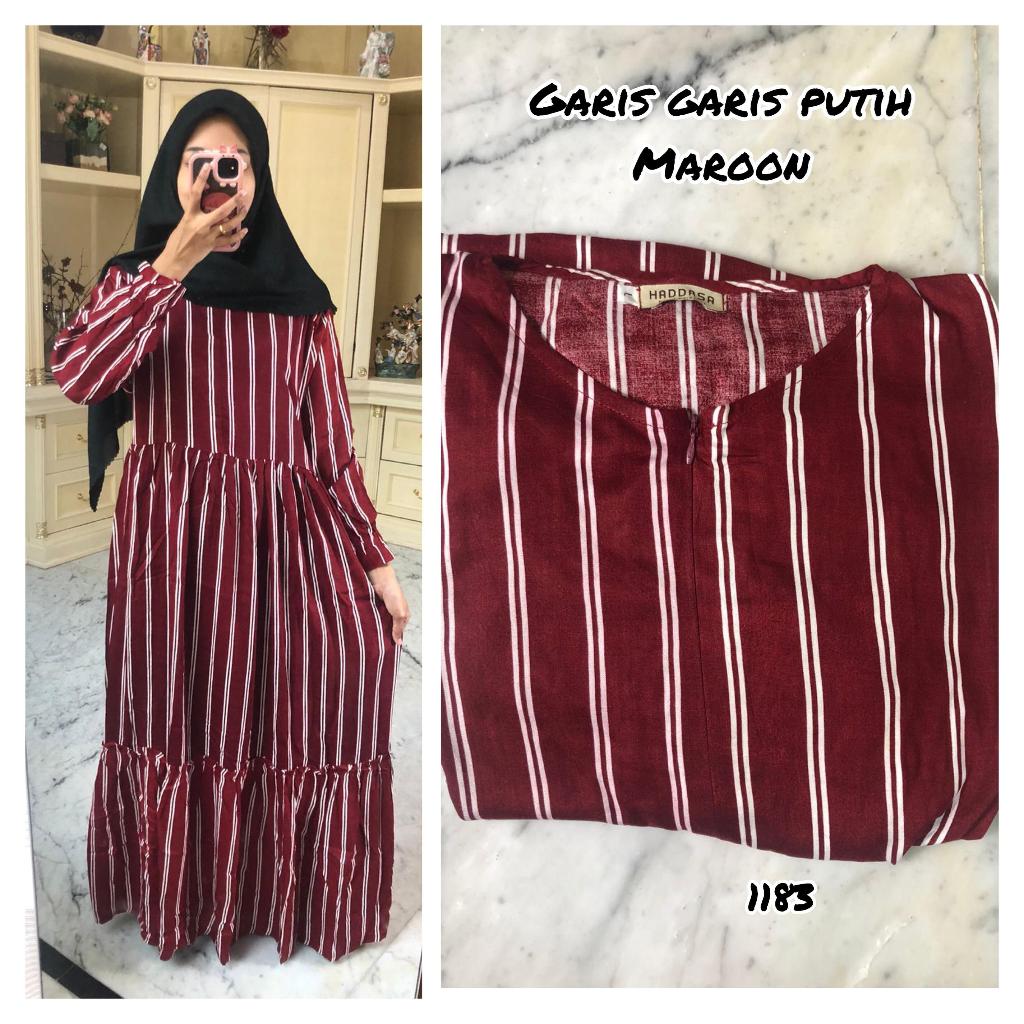 GAMIS RAYON MOTIF GARIS GARIS PUTIH (MAROON)
