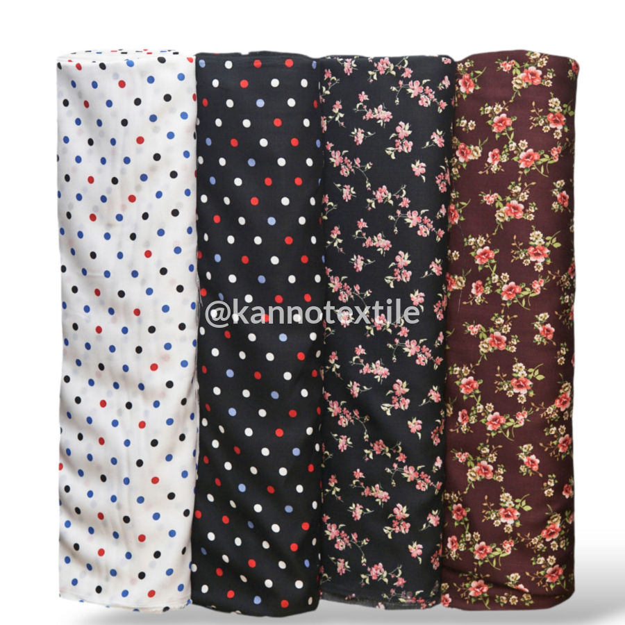 Kain Motif Bunga + Polkadot warna hitam, putih, coklat