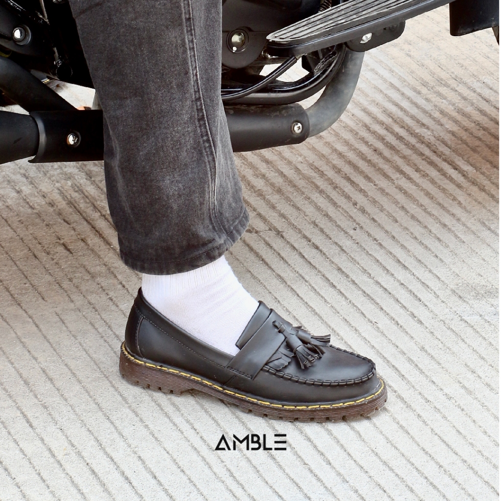 Sepatu Boots Pria AMBLE Boogie Vegan Black Loafers Hitam