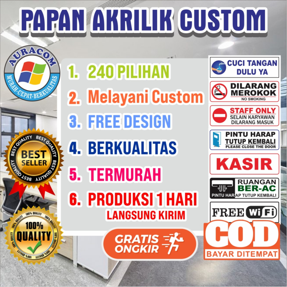 

PAPAN AKRILIK & STIKER CUSTOM 240 PILIHAN,, PAPAN NAMA, AKRILIK CUSTOM, AKRILIK CUSTOM FREE DESAIN