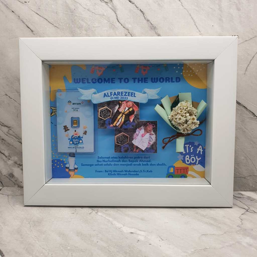 (UKURAN M 20x15) HAMPERS Gift CUSTOM Bingkai FRAME Mahar 3D Minigold  (TIDAK TERMASUK EMAS) / Hadiah