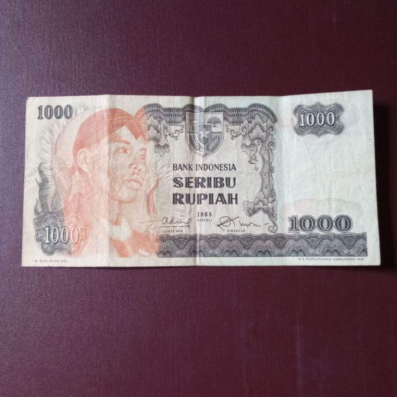 1000 rupiah uang kertas sudirman tahun 1968 beredar utuh asli KDM033506