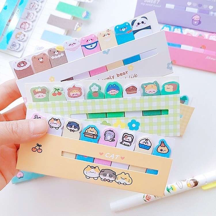 Penanda Buku Stationery Memo Pad / Sticky Notes Karakter 8 IN 1 Tempelan Kertas Catatan 120 Lembar Pembatas Buku