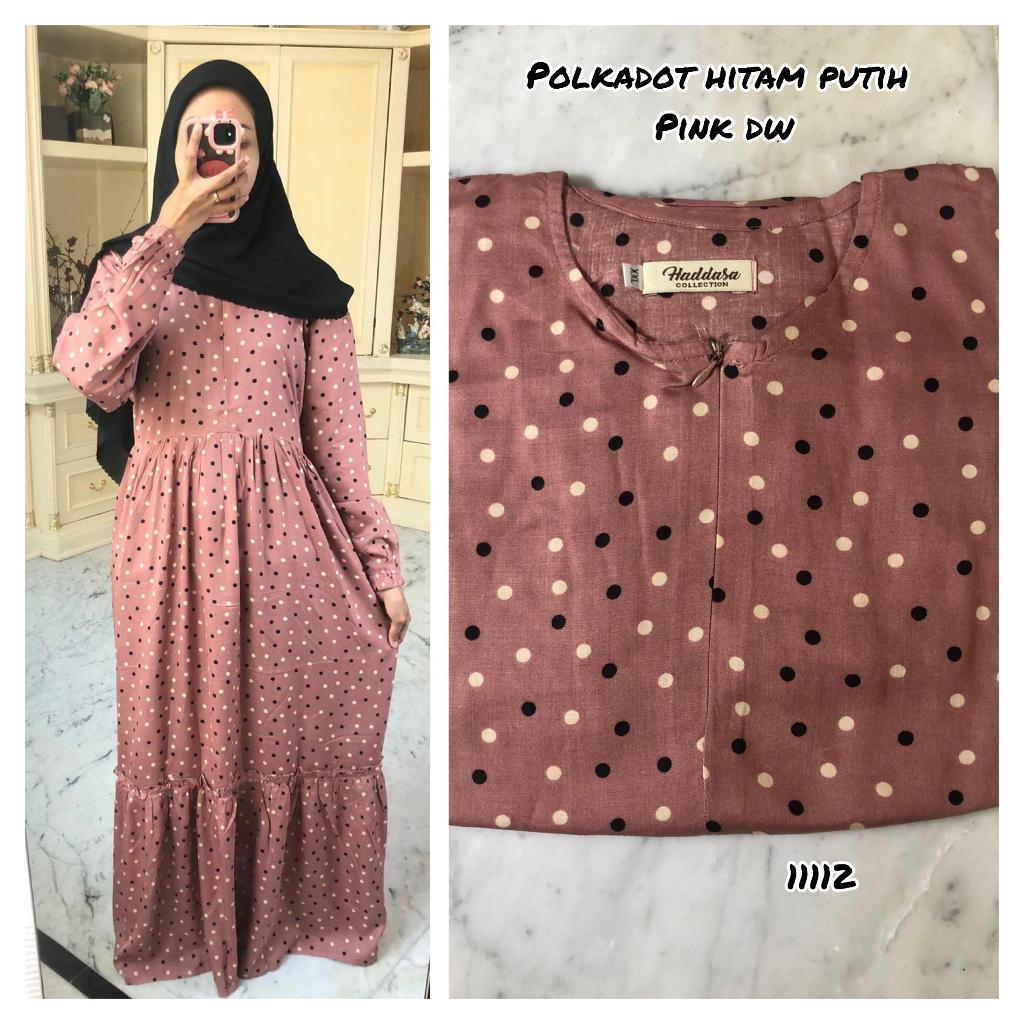 GAMIS RAYON MOTIF POLKADOT HITAM PUTIH (PINK DW)