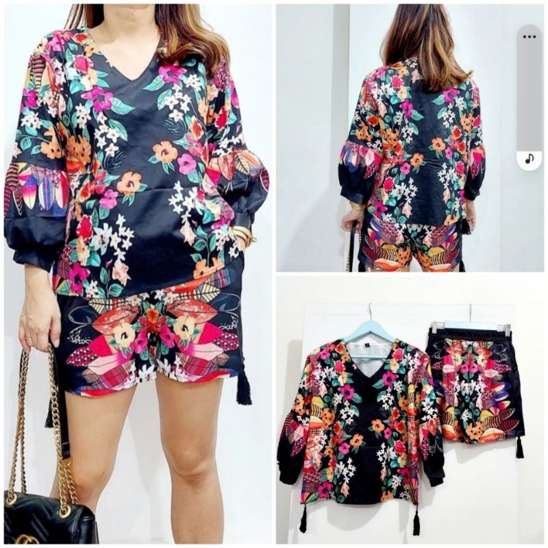 setelan import bangkok / setelan bunga blouse dan celana pendek