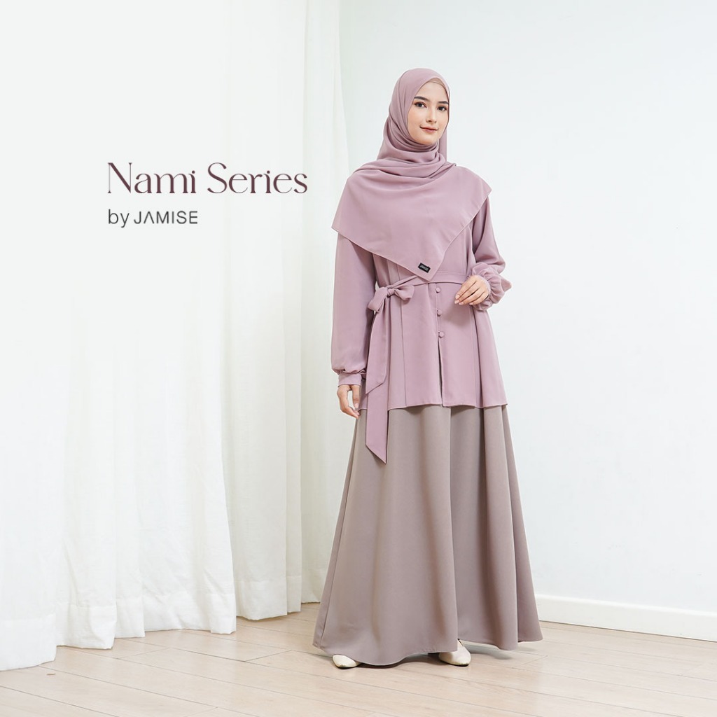 JAMISE SYARI - Nami Dress Wanita Korean Style Kekinian Baju Kuliah Wanita Hijab Outfit Kuliah Gamis 