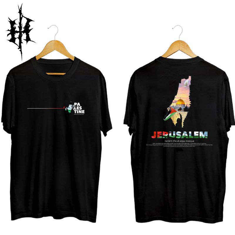 Kaos Hitam | Black T-shirt | Kaos Dakwah | Distro - PALESTINE Al Aqsha JERUSALEM