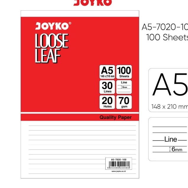 

★★★★ JOYKO Loose Leaf Garis A5 - 100 Lembar Promo