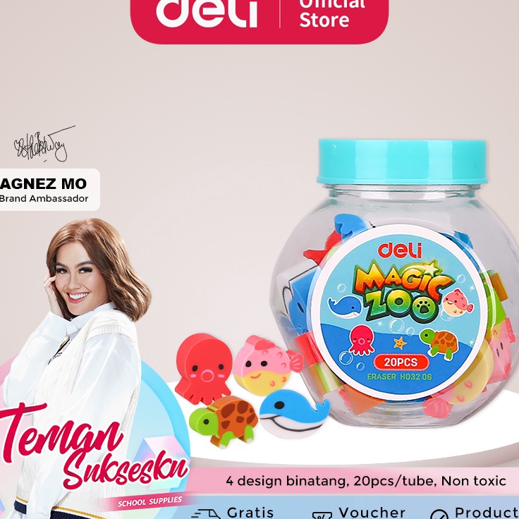 

★★★★ Deli Bucket 4 animal design Eraser PET tube 50*50*54mm (Mixed) EH03206 Terkini