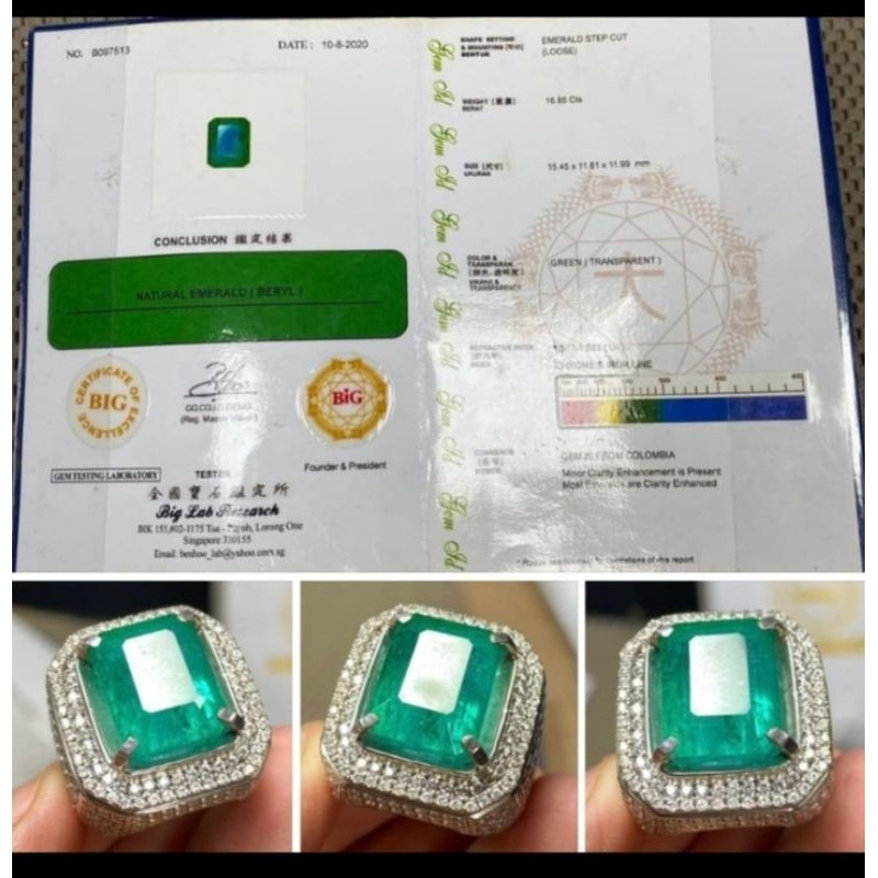 zamrud Colombia ring perak Microsetting