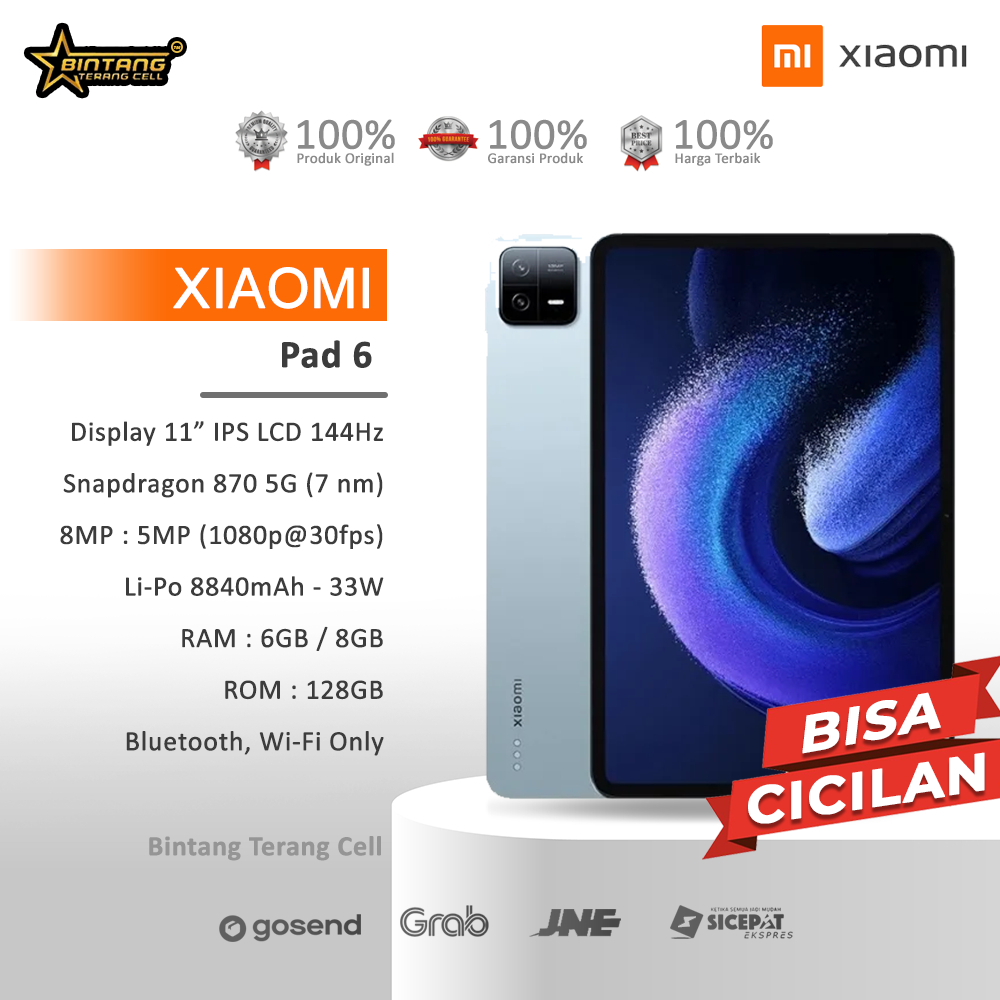 Xiaomi pad 6 ram 8/256Gb Snapdragon 870 layar 11 inch WQHD+8840mAH garansi resmi