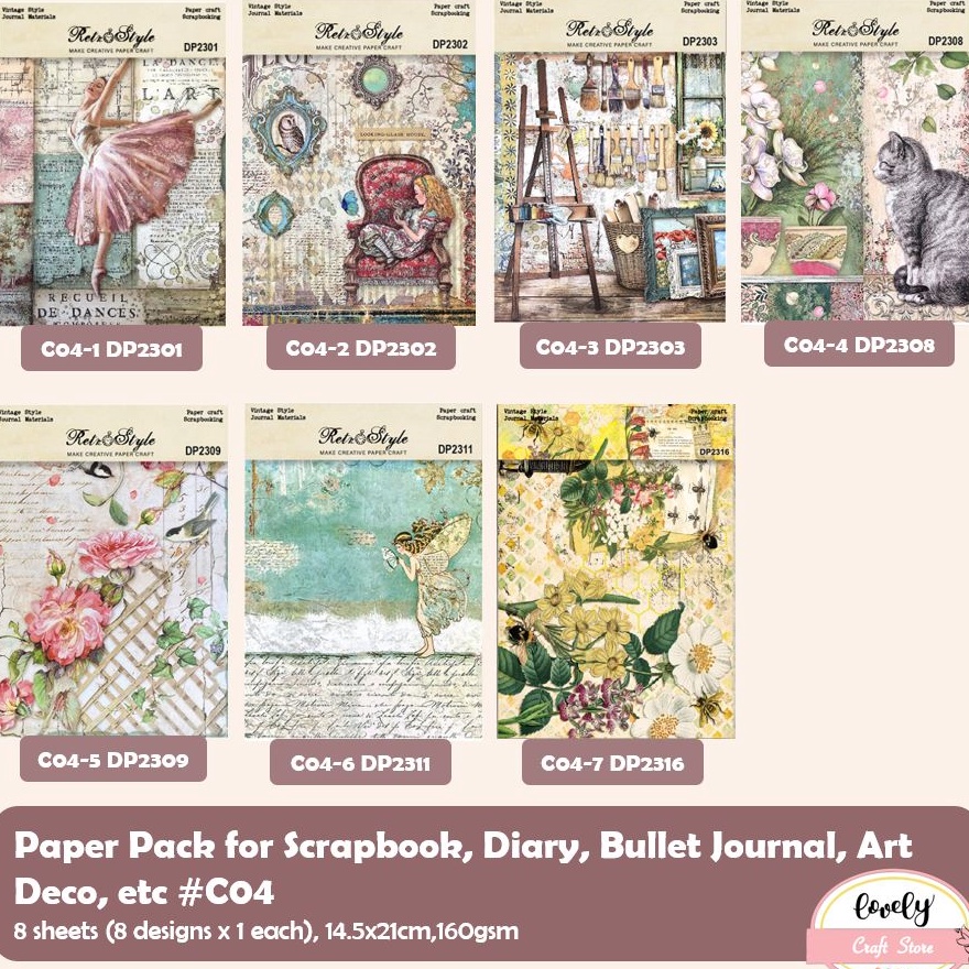 

Ready Stock LovelyCraftStore | C04 ~ 8pcs/pack 14.5x21cm Paper Pack for Bullet Journal, Diary Art Deco, Scrapbook Paper, etc ➽✤★