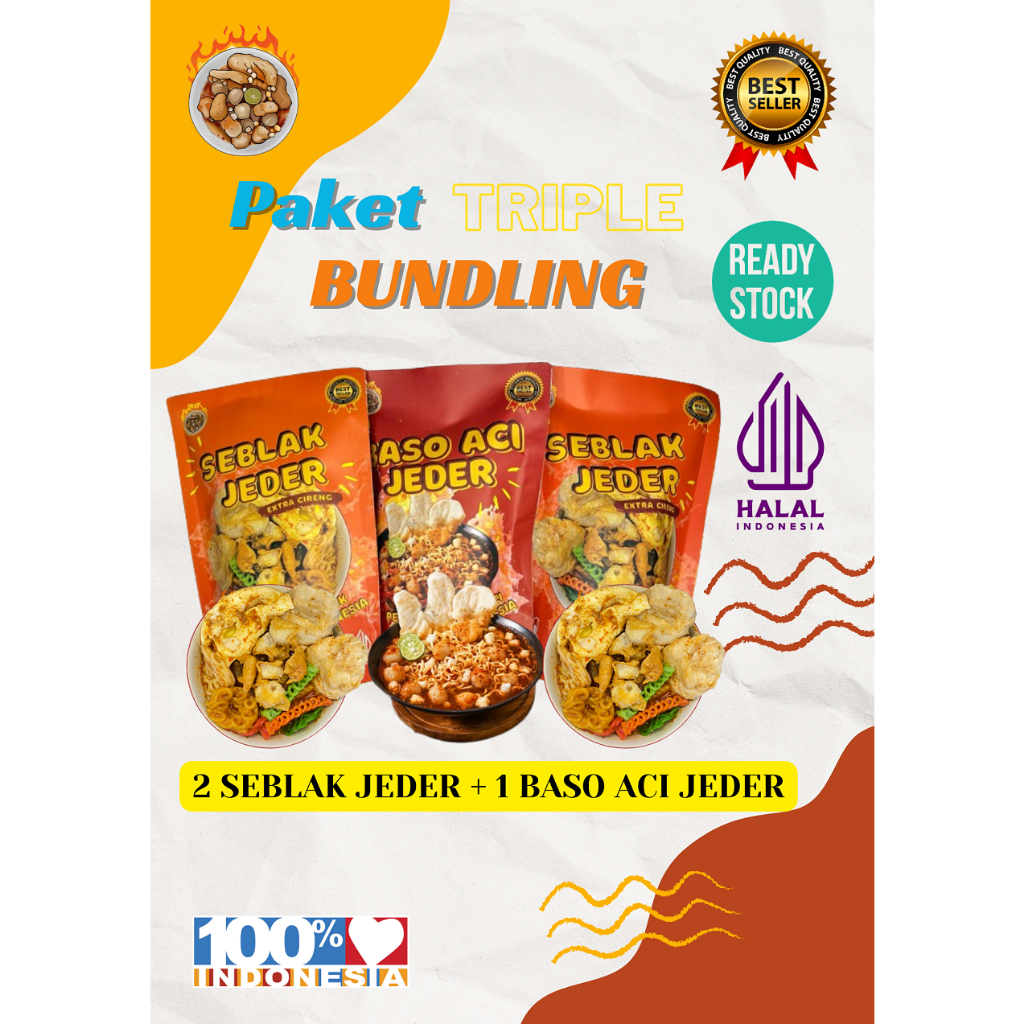 

PAKET TRIPLE BUNDLING 2 SEBLAK JEDER EXTRA CIRENG DAN 1 BASO ACI JEDER