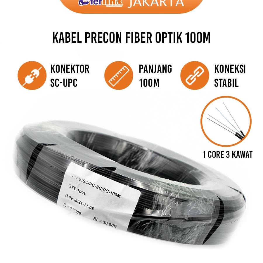 Murah [Bisa Bayar Ditempat] Kabel fiber optik SC UPC precon 100M ATAU 50M dropcore 1Core 3 Seling Te