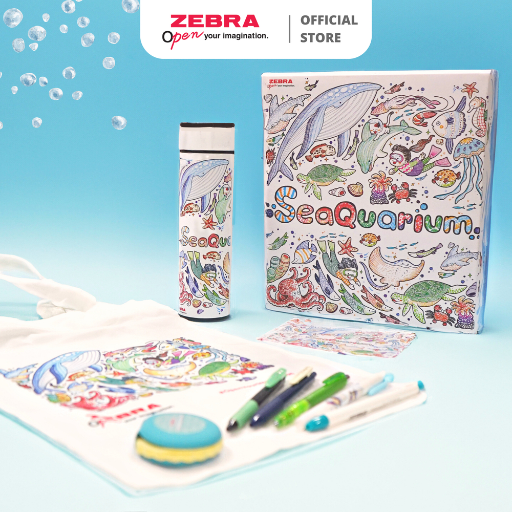 

ZEBRA Seaquarium Hampers Gift Set Sarasa Mildliner Alat Tulis Pulpen Gel 0.5mm Free Tumbler