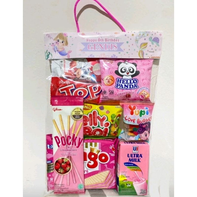 

paket Snack ultah tema pink