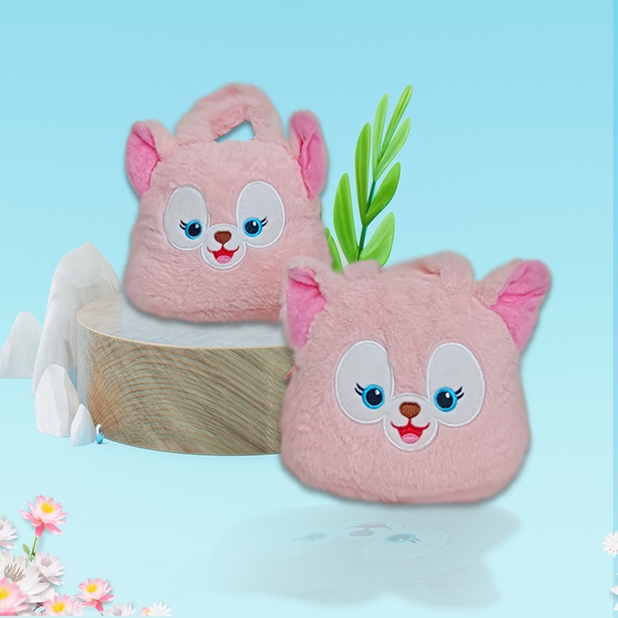 TAS KARAKTER BONEKA ANAK LINABEU PINK LUCU BAHAN BULU BLUDRU PLUSH