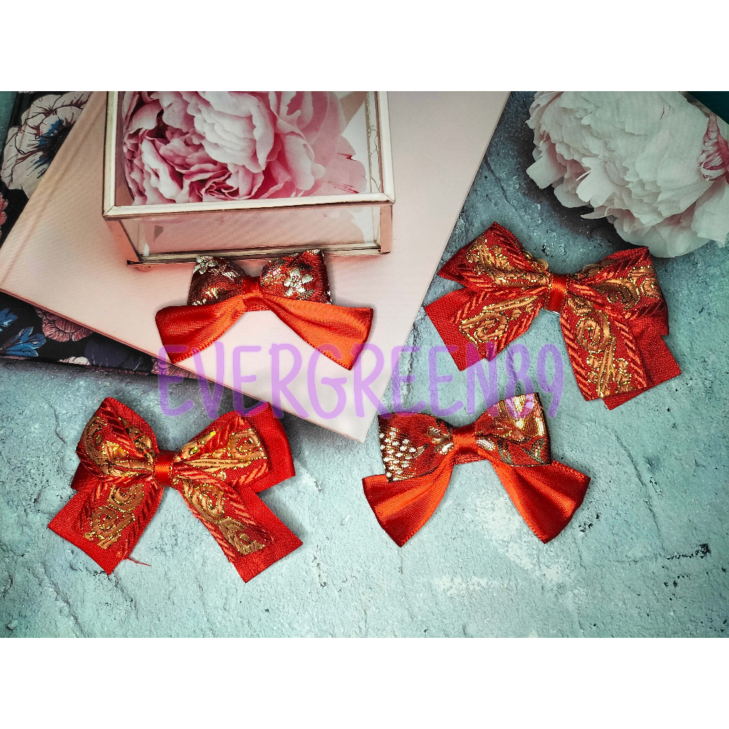 pita imlek / jepitan rambut anak / pita merah / jepitan imlek