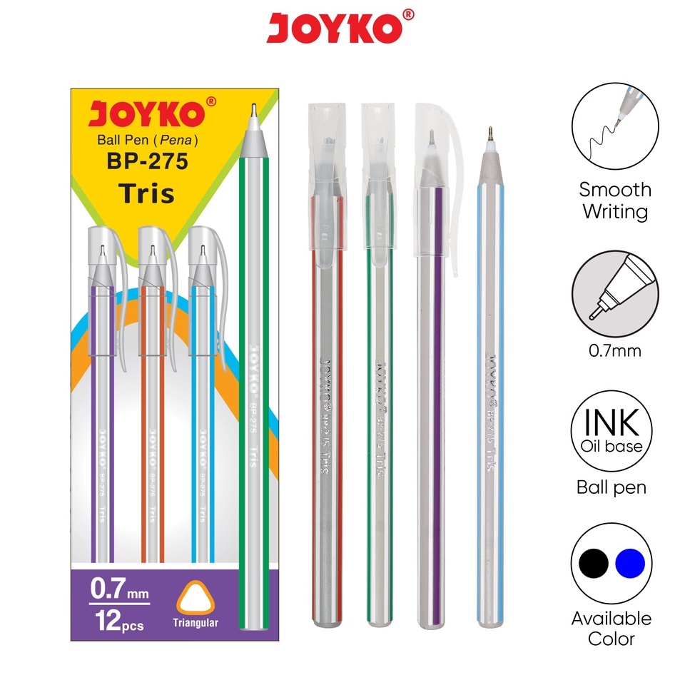 

Grosir Ball Pen Pulpen Pena Joyko BP-275 Tris 1 BOX 12 PCS 0.7 mm