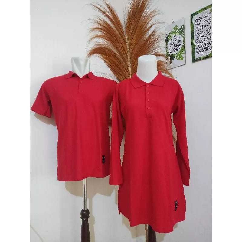 Kaos Krah S - 4XL Couple Warna  Merah Cowok lengan pendek Cewek lengan panjang tunik muslimah busui 