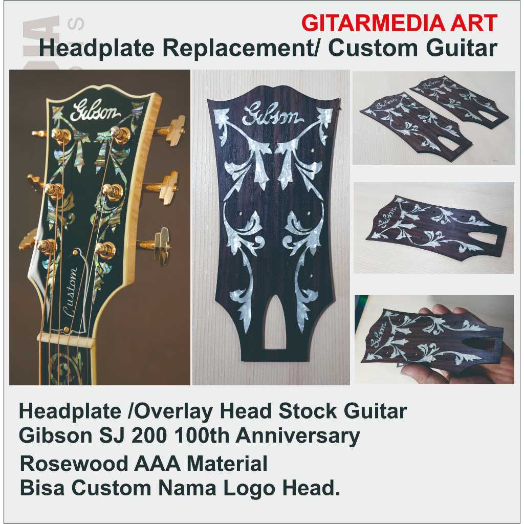 Headplate headstock gitar gibson akustik sj200 - head overlay gitar akustik gibson sj200