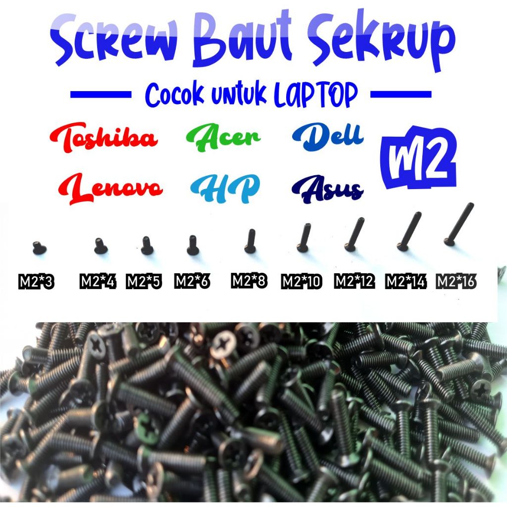 Screw Laptop Asus Baut Casing Laptop Lenovo Sekrup Hardisk  Baud Komputer ukuran M2 M2.5 M3 M4 M5 Wa