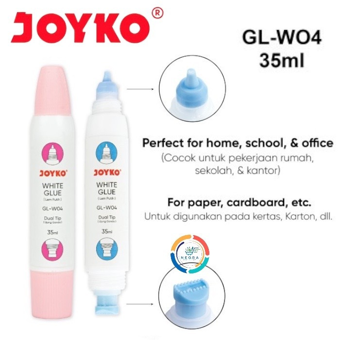 

Lem liquid Lem Putih Joyko White Glue Dual Tip Ujung Ganda GL-W04 | 35 ml