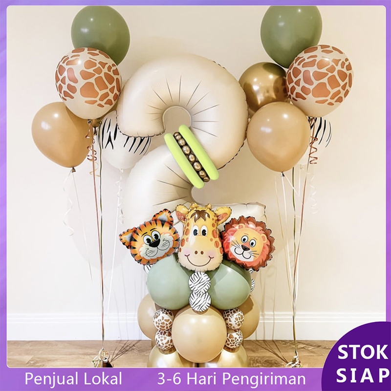 Set Dekorasi Balon Safari Ulang Tahun Anak dengan Angka Besar 100cm