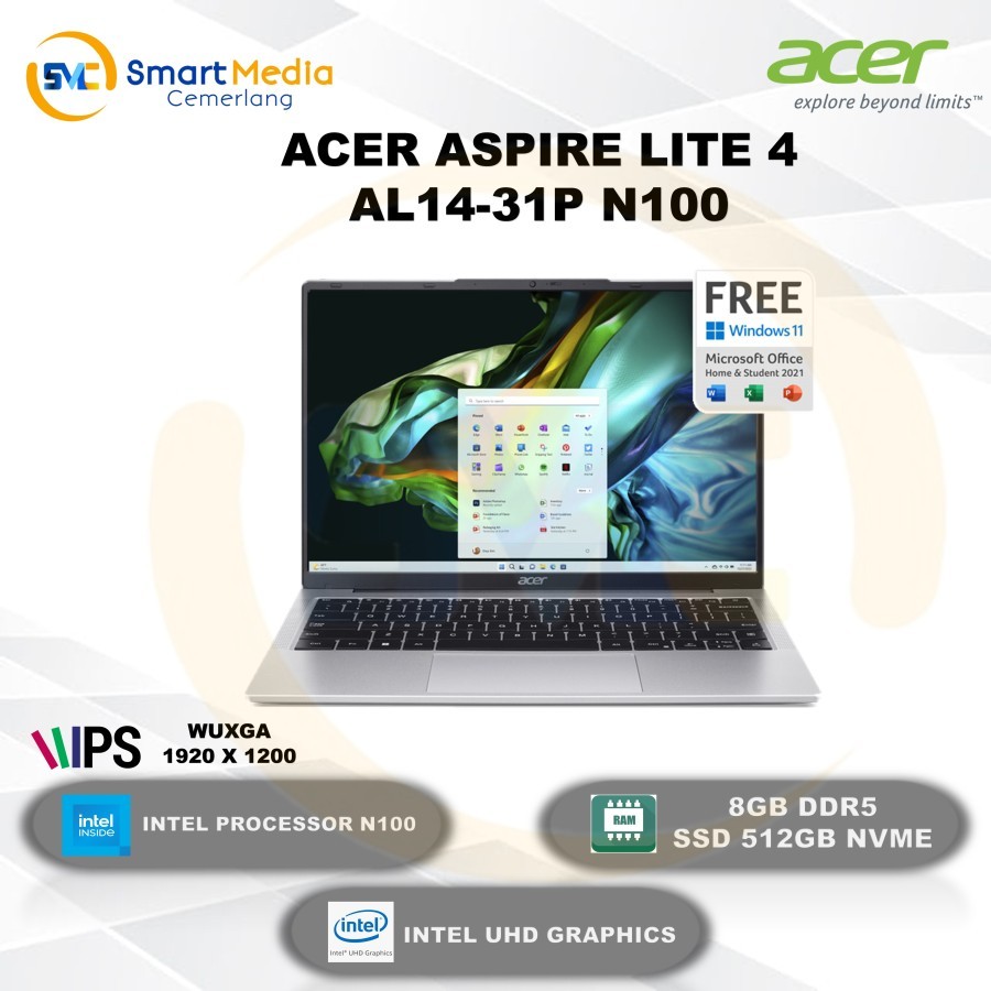 ACER ASPIRE LITE 14 AL14-31P - INTEL N100 - 8GB - 512GB - 14&quot; IPS - W11 - OFFICE