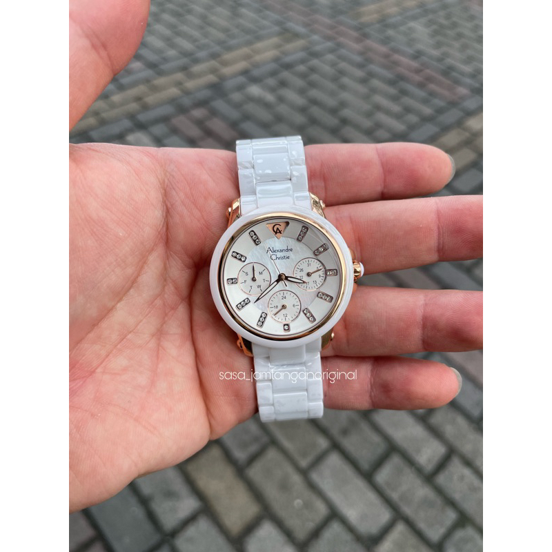 Jam Tangan Alexandre Christie Ac 2375 Original White Rosegold Wanita