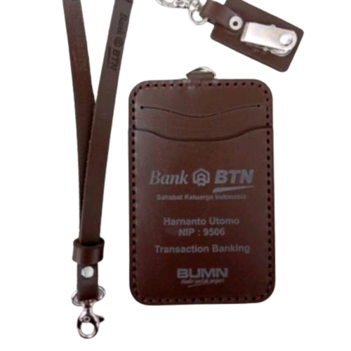 

Name Tag Kulit Custom Nama dan Logo, Id Card Holder Kulit Asli Custom