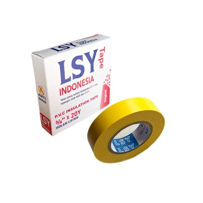 

isolasi listrik original LSY TAPE / PVC solasi kabel warna kuning ( CBM )