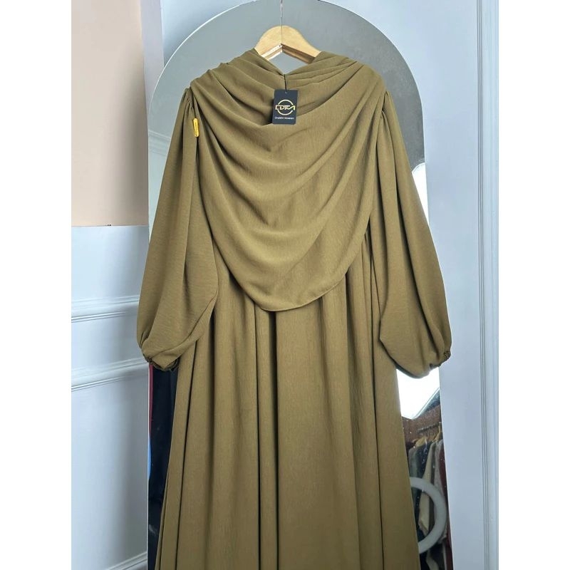 GAMIS CRINKLE SET HIJAB KEKINIAN VIRAL TERBARU-Olive