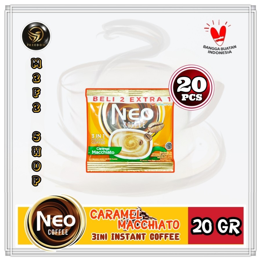 

Kopi Neo Coffee Caramel Macchiato 3in1 Sachet | GT - 20 gr (Kemasan 20 Pcs)