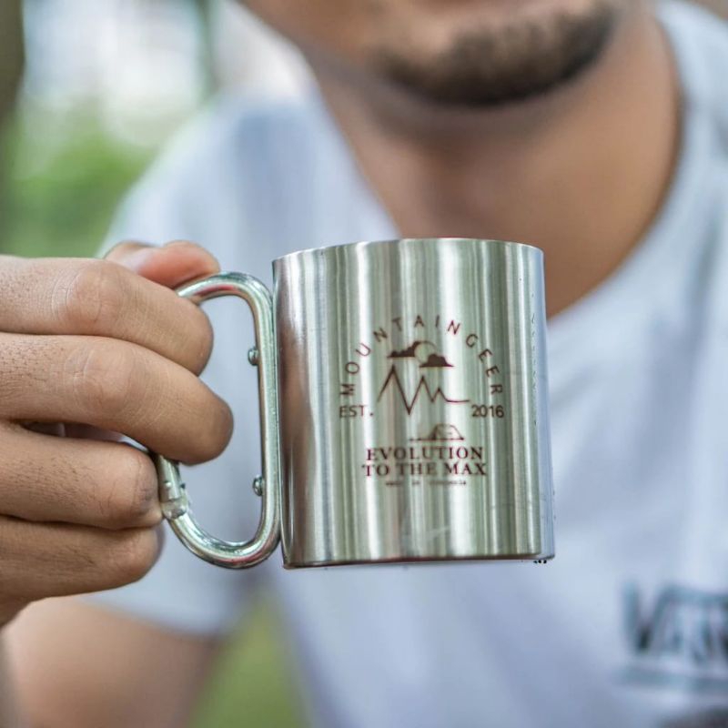 stainless mug carrabiner - mug camping - mug stainless