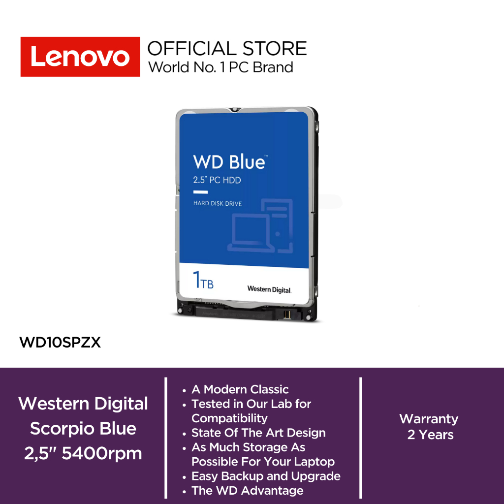 Western Digital Scorpio Blue 1TB HDD 2.5" SATA 5400rpm Cache 128 Internal Storage WD WD10SPZX for De