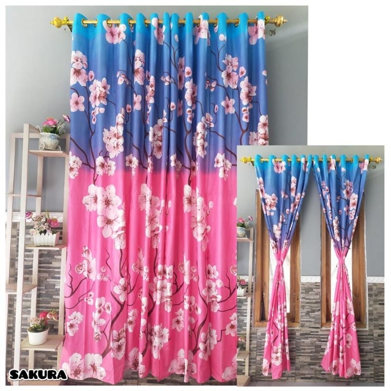 Gorden Pintu dan Jendela Smokering 12 Lubang Termurah Bunga Sakura