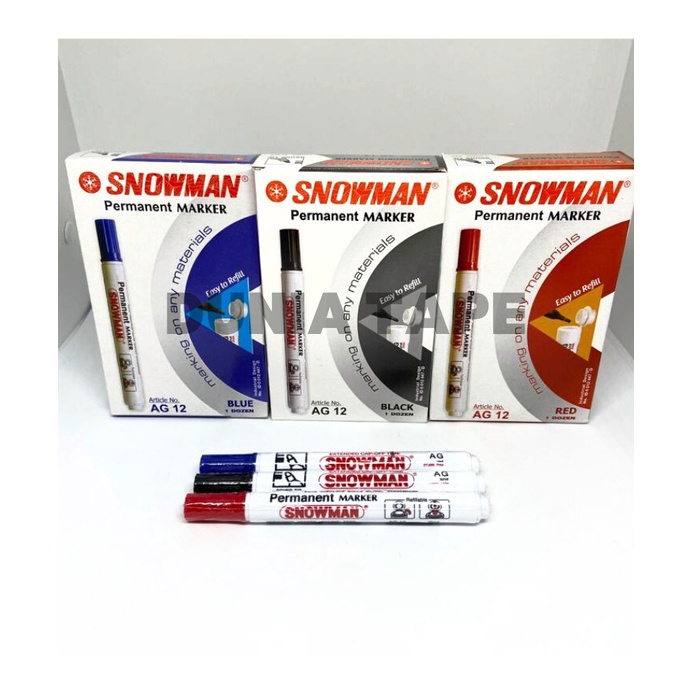 

Serba Murah Spidol Permanent Marker Snowman AG 12 (spidol hitam . biru . merah)