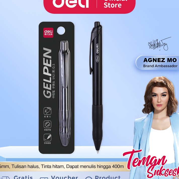 

Pasti Murah Deli Retractable Gel Pen / Pulpen Gel Cetek Premium 0.5mm Tinta Hitam Nyaman Digenggam S92