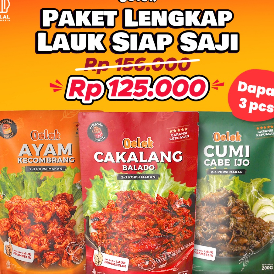 

MODEL NU893 Oelek Paket Lauk Siap Saji / Cumi Cabe Ijo / Ayam Kecombrang / Cakalang Balado / Lauk Siap Saji