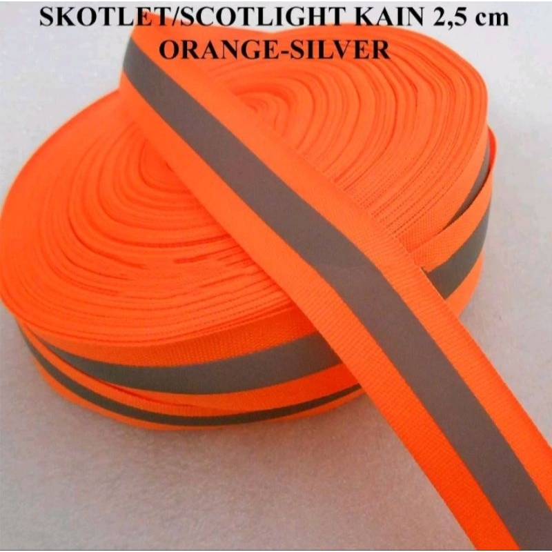 Pita Kain Reflektor Orange - Abu lebar 2,5 cm / 2.5 cm / 25 mm | Scotlight | Scotlite | Skotlite | S