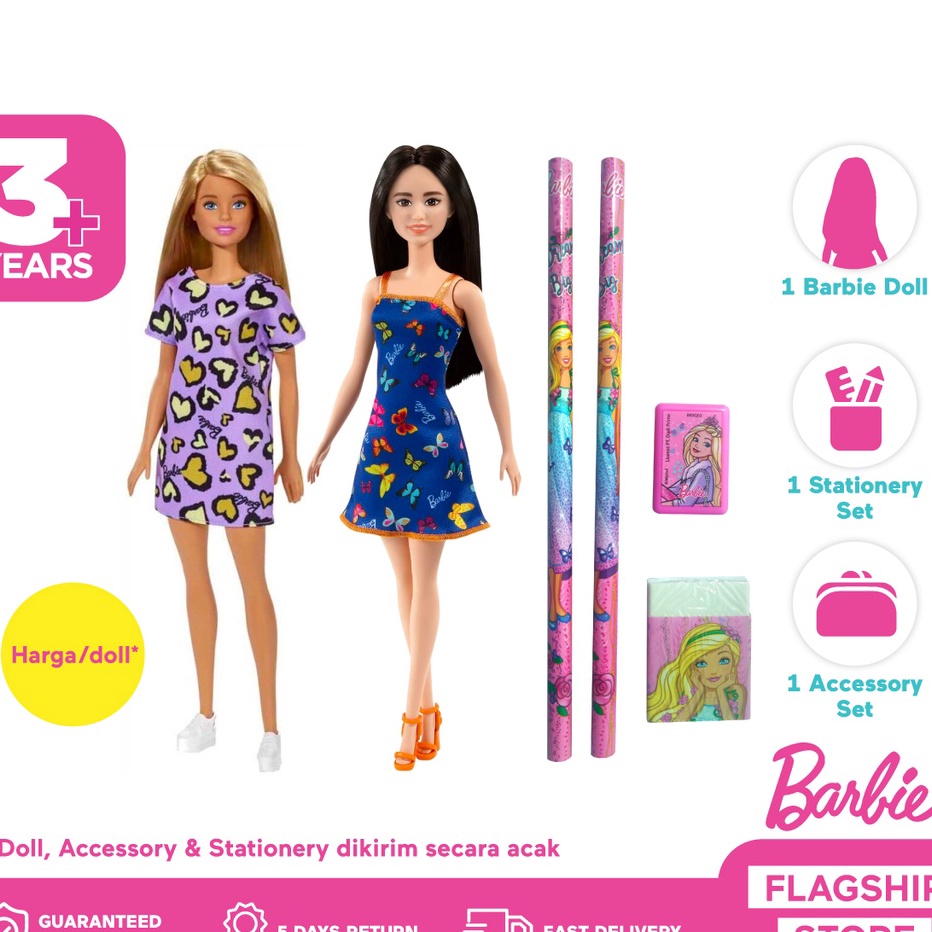 ➾❈❁ Barbie Doll & Stationary Set (Random) - Mainan Boneka Anak Perempuan Terbaru