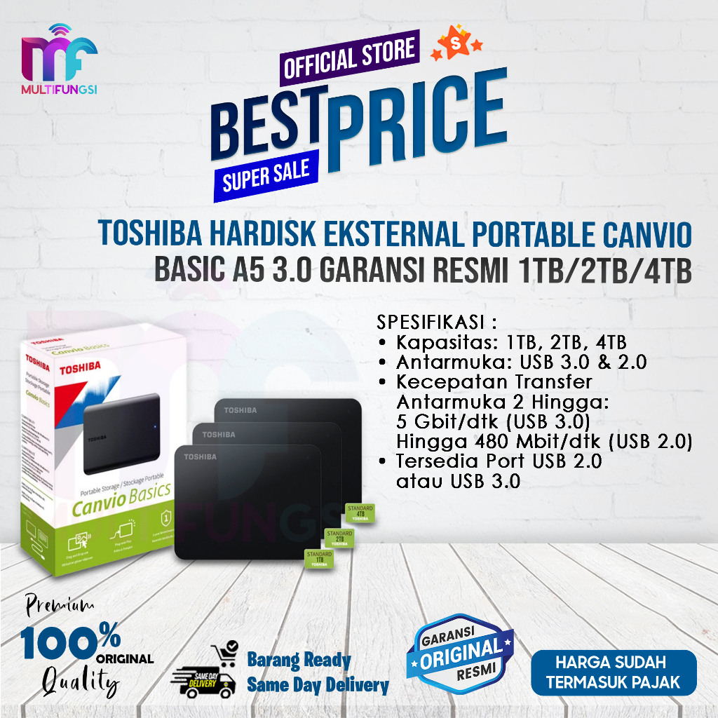 Toshiba Hardisk Eksternal Canvio Basic A5 3.0 1TB/2TB/4TB Micro-USB