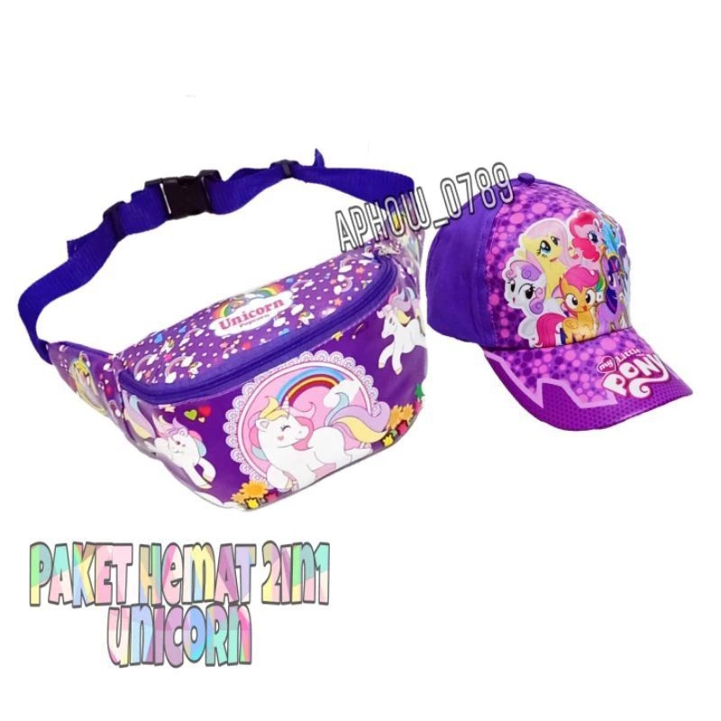 Paketan Tas selempang kuda poni dan topi unicorn