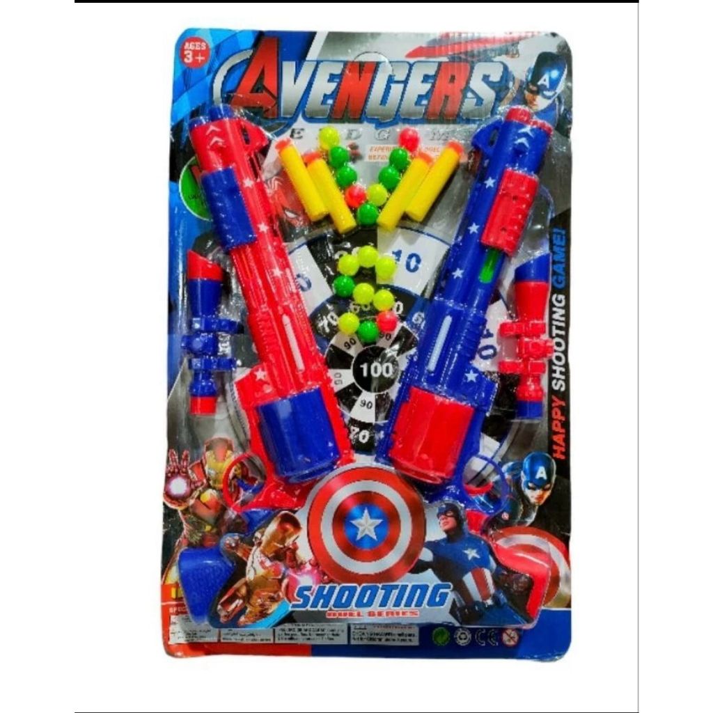 Mainan Anak Pistol Peluru Nerf Dan Peluru Bola Captain America 1 Set Isi 2pcs